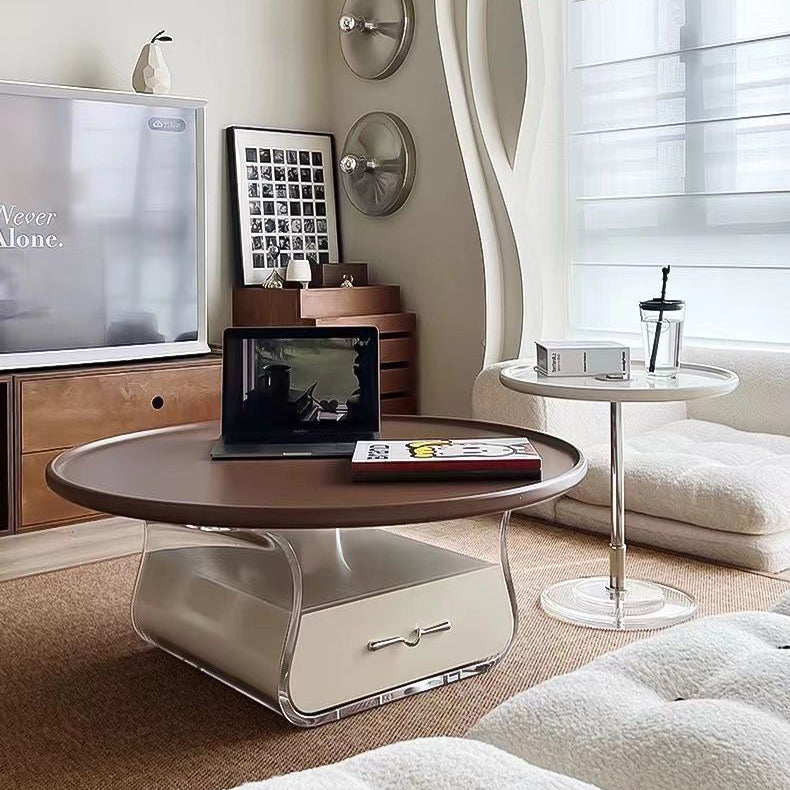 Scandinavian Cream Acrylic 1-Drawer Coffee Table