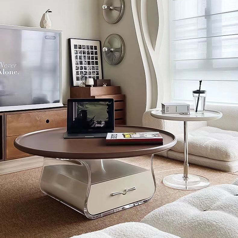 Scandinavian Cream Acrylic 1-Drawer Coffee Table