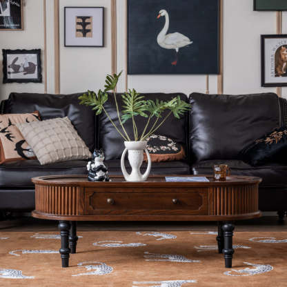French Cube Pine Wood 2-Drawer Coffee Table
