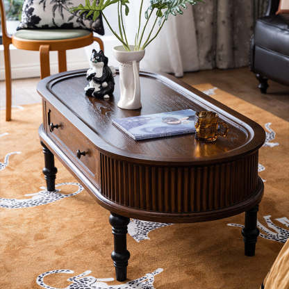 French Cube Pine Wood 2-Drawer Coffee Table