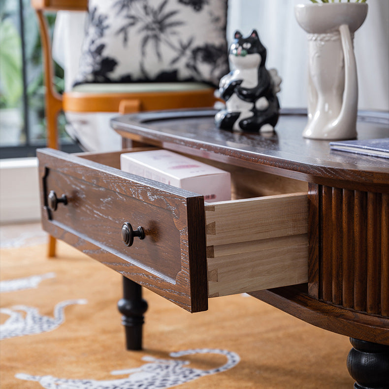 French Cube Pine Wood 2-Drawer Coffee Table