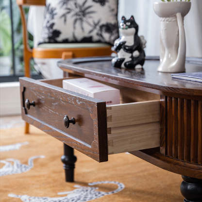 French Cube Pine Wood 2-Drawer Coffee Table