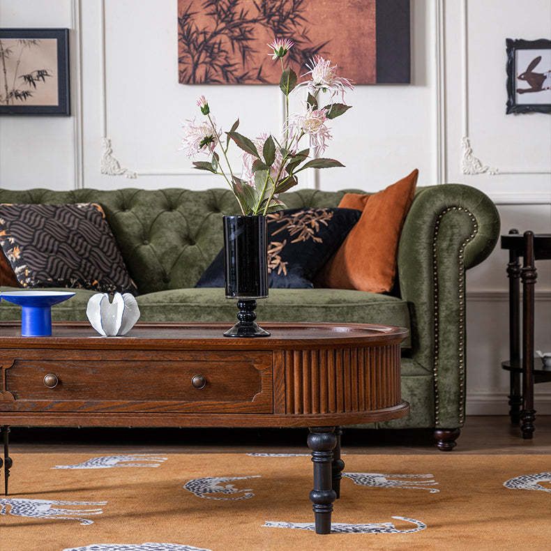 French Cube Pine Wood 2-Drawer Coffee Table