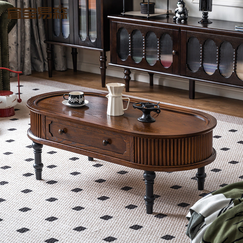 French Cube Pine Wood 2-Drawer Coffee Table