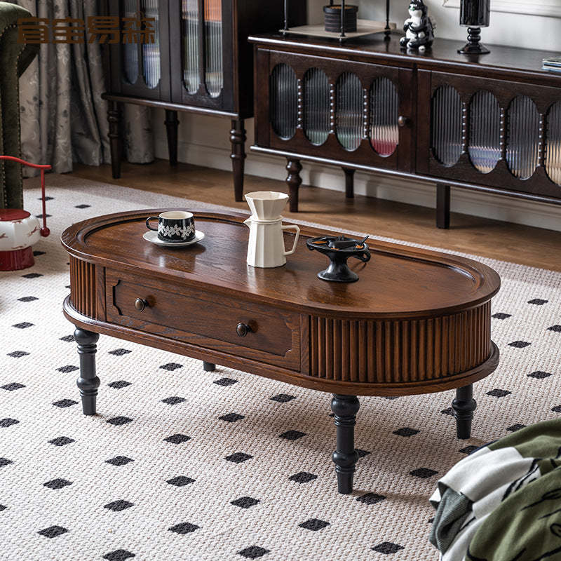 French Cube Pine Wood 2-Drawer Coffee Table