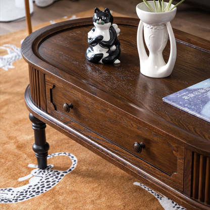 French Cube Pine Wood 2-Drawer Coffee Table