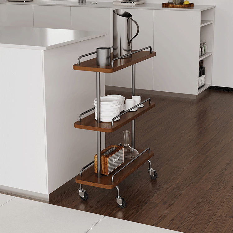 Scandinavian Painted Metal 3-Tier Rectangular Side Table — Walnut Color