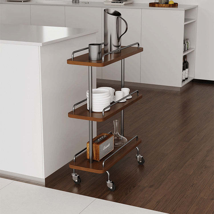 Scandinavian Painted Metal 3-Tier Rectangular Side Table — Walnut Color
