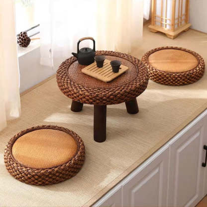 Japanese Cottonwood Rattan Coffee Table — Round / Coffee Color