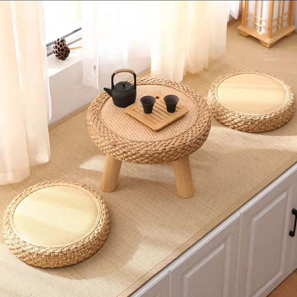 Japanese Cottonwood Rattan Coffee Table — Round / Wood Color
