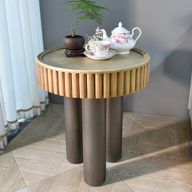 Lighom solid cylinder wood leather linen coffee tables for living room