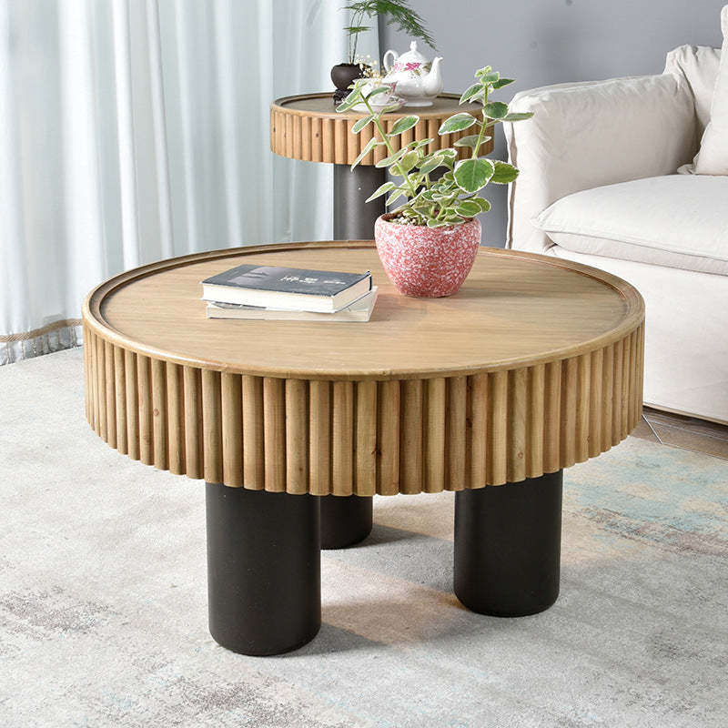 Nordic solid cylinder coffee tables in wood — 18" H x 32.5" Dia