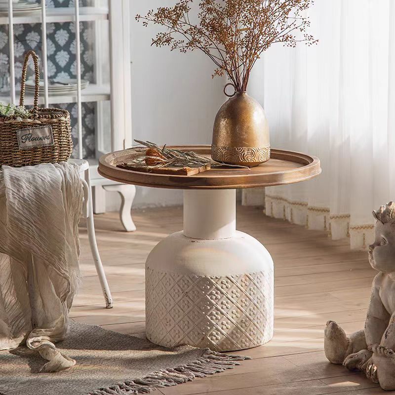 Rustic Cylinder Iron Samarium Tray Side Table