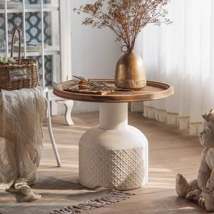 Rustic Cylinder Iron Samarium Tray Side Table