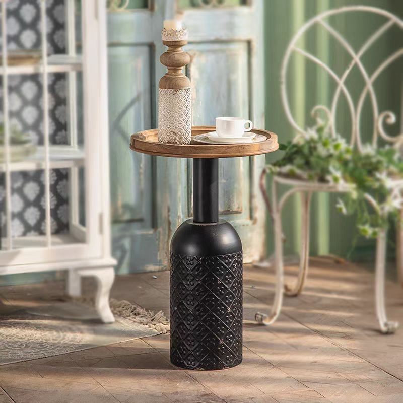 Rustic Cylinder Iron Samarium Tray Side Table