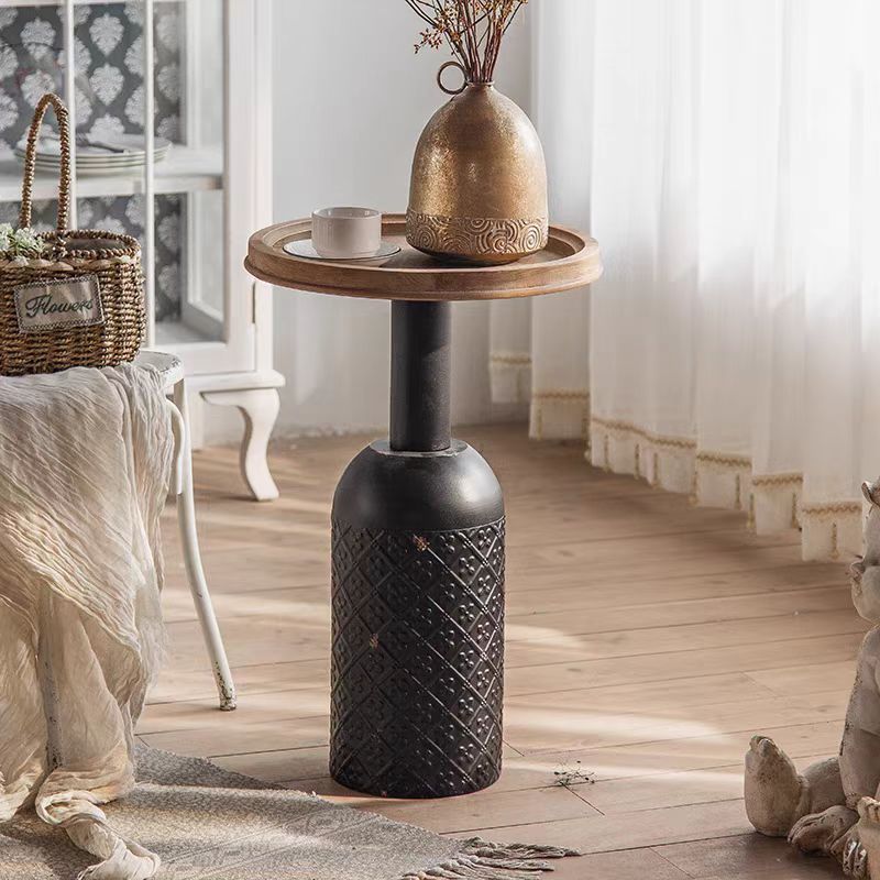 Rustic Cylinder Iron Samarium Tray Side Table — B