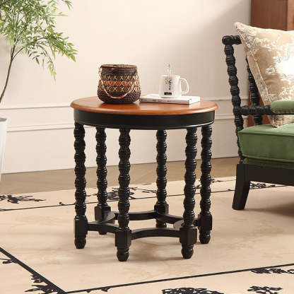 French Spiral Oak Solid Wood Coffee Table — Black + Brown