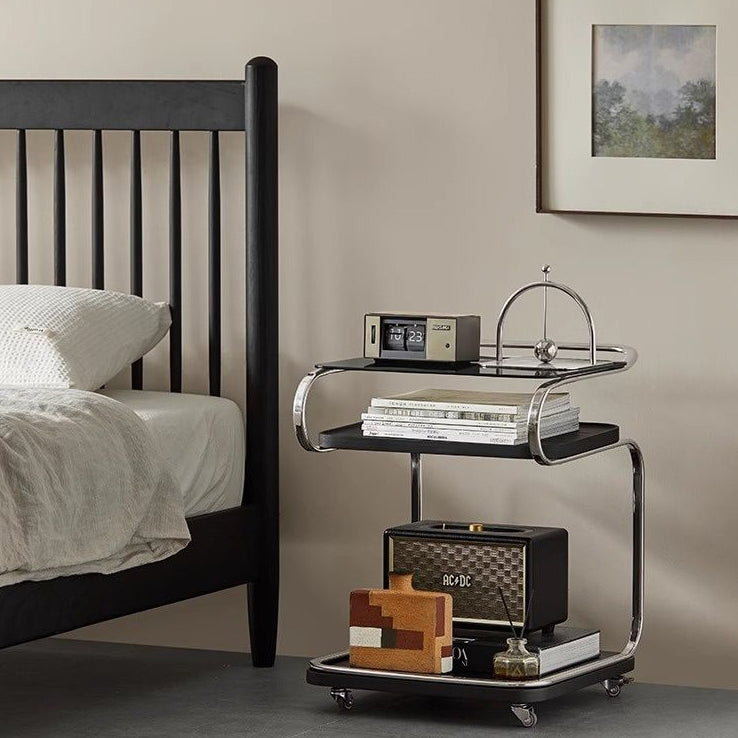 Scandinavian Glass 3-Tier Side Table — Black