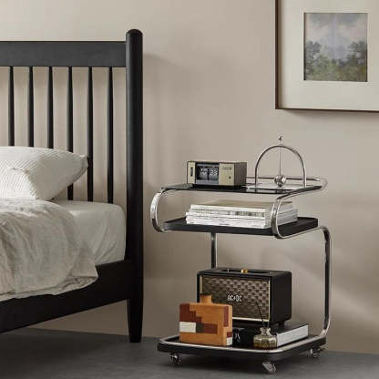 Scandinavian Glass 3-Tier Side Table — Black