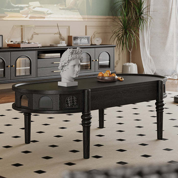 French Cube Glass Wood 1-Drawer Coffee Table