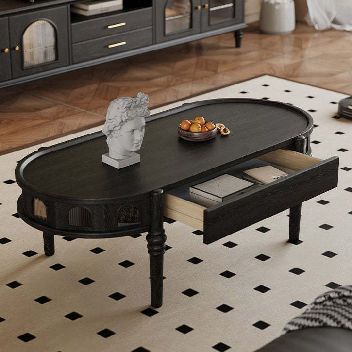 French Cube Glass Wood 1-Drawer Coffee Table