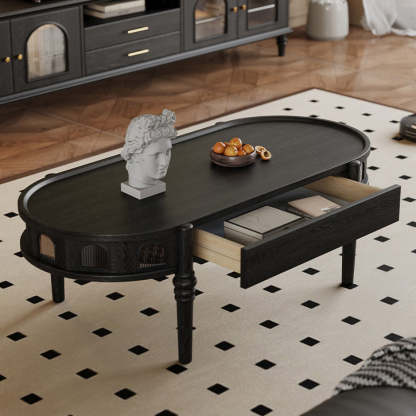 French Cube Glass Wood 1-Drawer Coffee Table