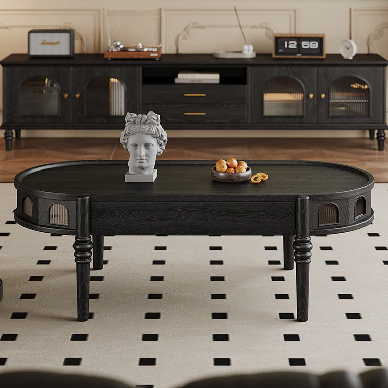 French Cube Glass Wood 1-Drawer Coffee Table