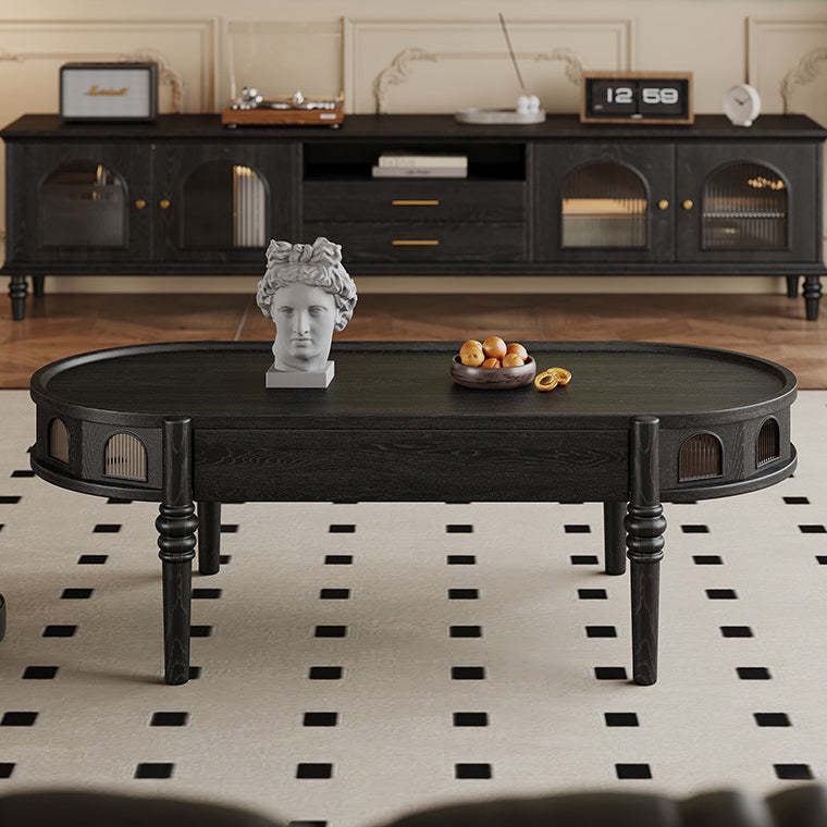 French Cube Glass Wood 1-Drawer Coffee Table