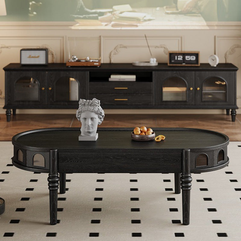 French Cube Glass Wood 1-Drawer Coffee Table