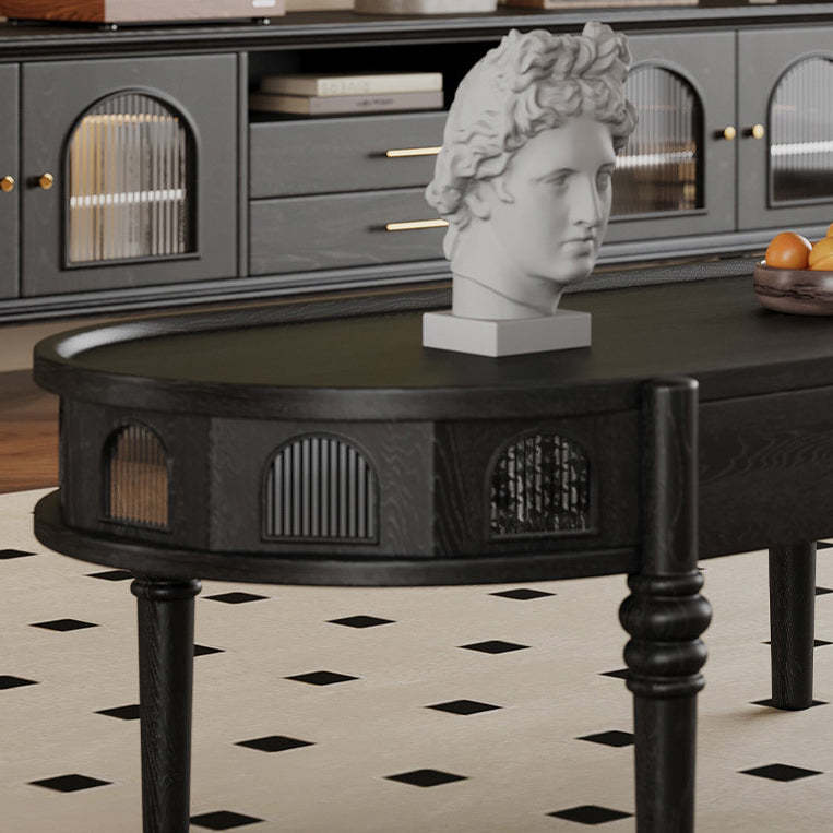 French Cube Glass Wood 1-Drawer Coffee Table