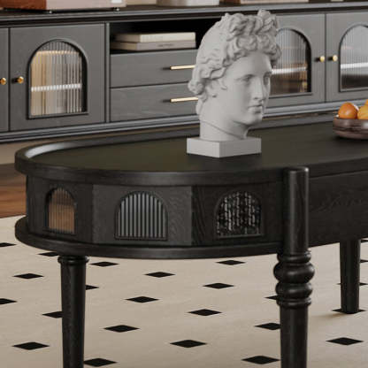 French Cube Glass Wood 1-Drawer Coffee Table