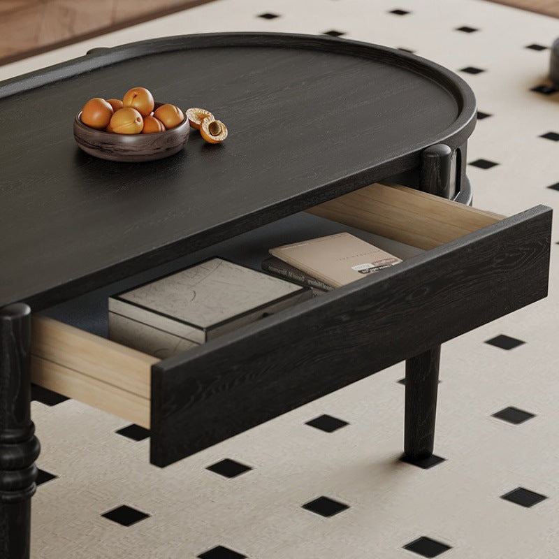 French Cube Glass Wood 1-Drawer Coffee Table