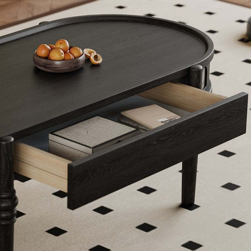 French Cube Glass Wood 1-Drawer Coffee Table