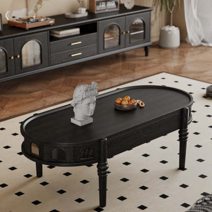 French Cube Glass Wood 1-Drawer Coffee Table