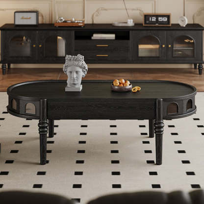 French Cube Glass Wood 1-Drawer Coffee Table