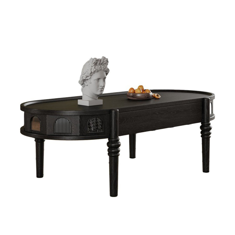 French Cube Glass Wood 1-Drawer Coffee Table