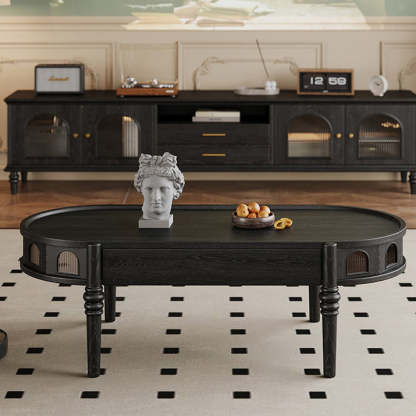 French Cube Glass Wood 1-Drawer Coffee Table