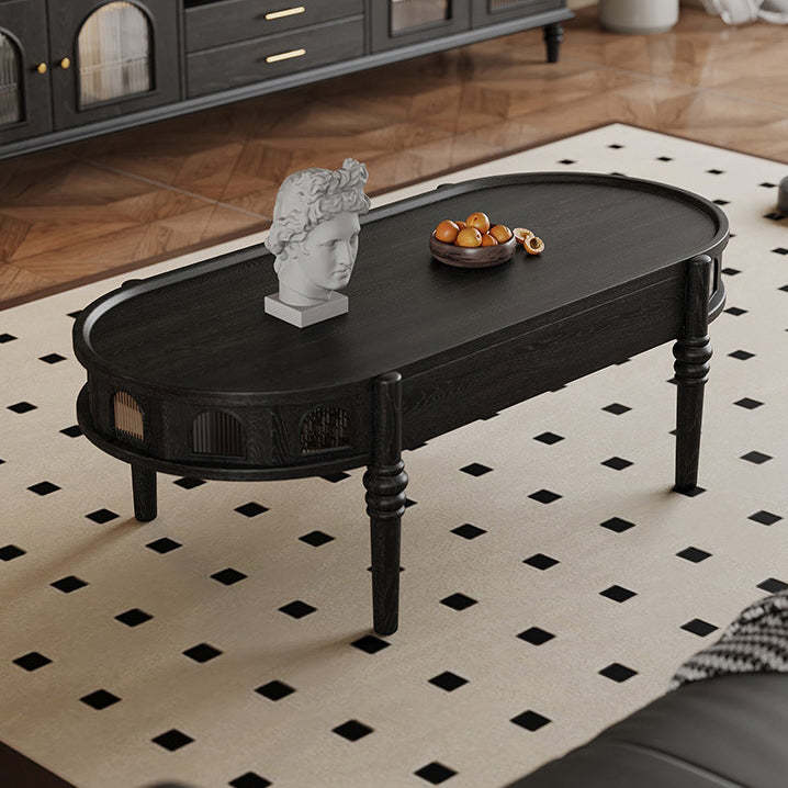 French Cube Glass Wood 1-Drawer Coffee Table