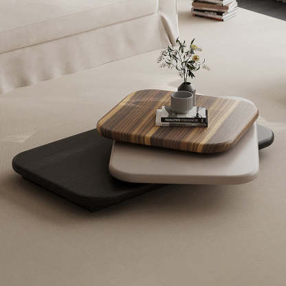 Art Deco Rectangle Rotatable 3-Tier Coffee Table