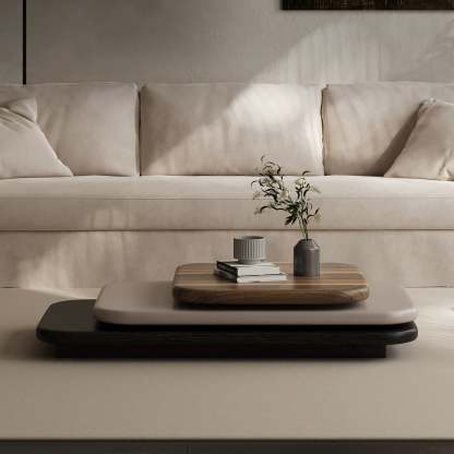 Art Deco Rectangle Rotatable 3-Tier Coffee Table
