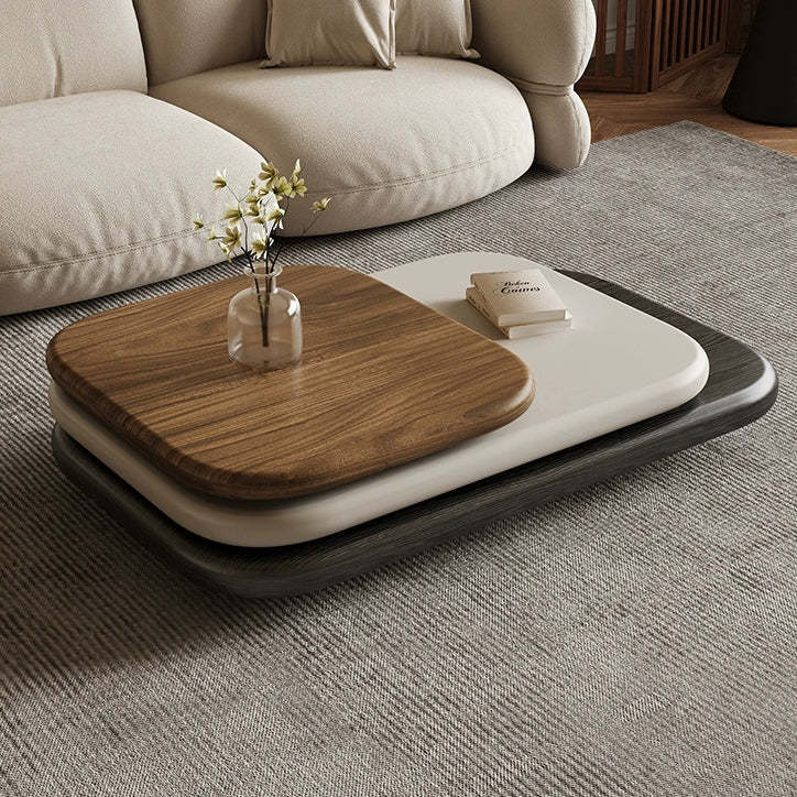 Art Deco Rectangle Rotatable 3-Tier Coffee Table