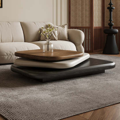 Art Deco Rectangle Rotatable 3-Tier Coffee Table
