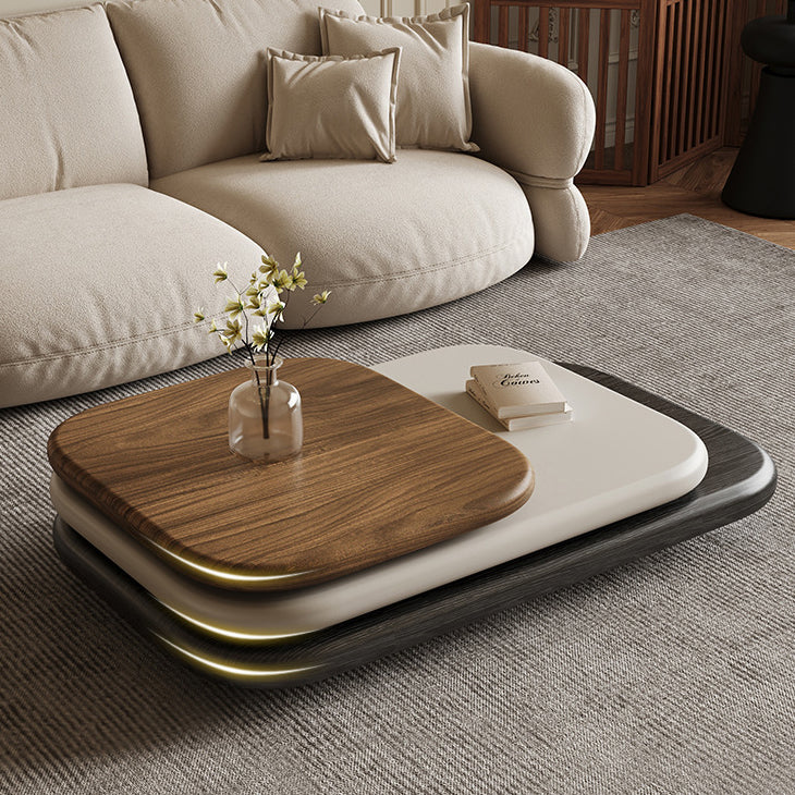 Art Deco Rectangle Rotatable 3-Tier Coffee Table