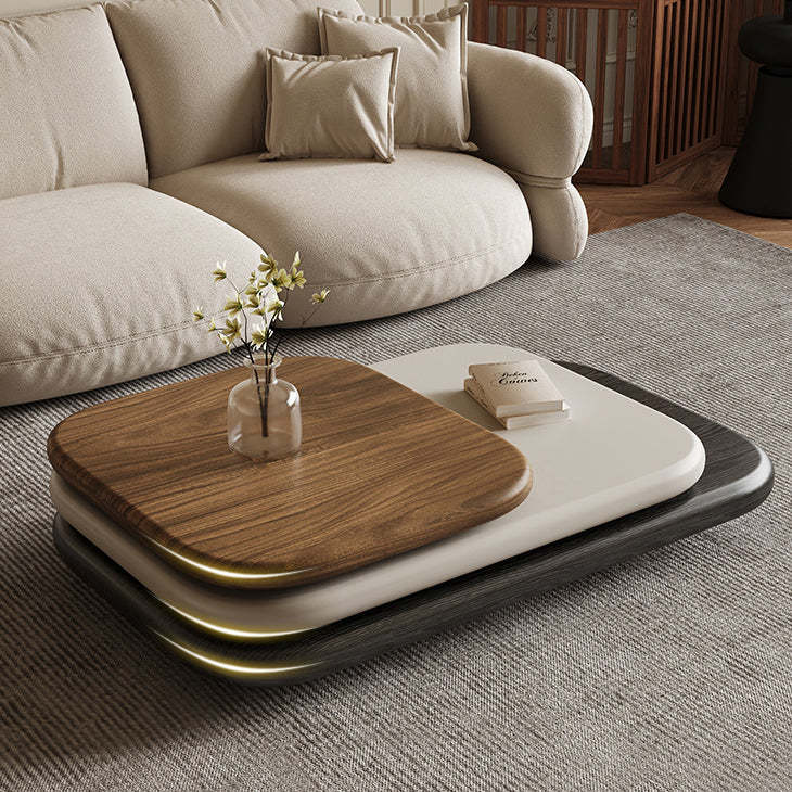 Art Deco Rectangle Rotatable 3-Tier Coffee Table