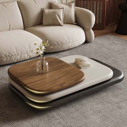 Art Deco Rectangle Rotatable 3-Tier Coffee Table