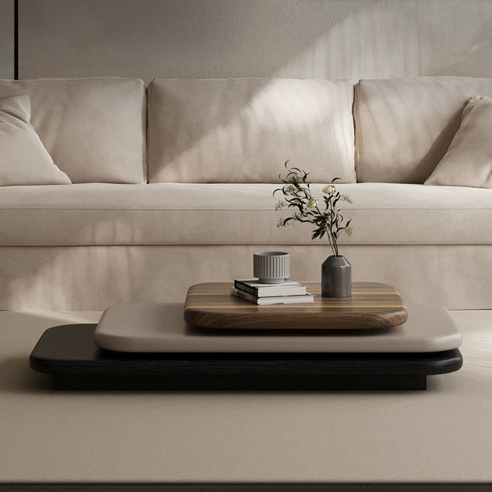 Art Deco Rectangle Rotatable 3-Tier Coffee Table