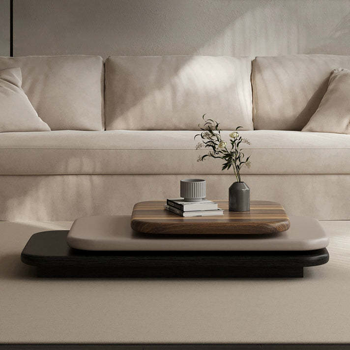 Art Deco Rectangle Rotatable 3-Tier Coffee Table