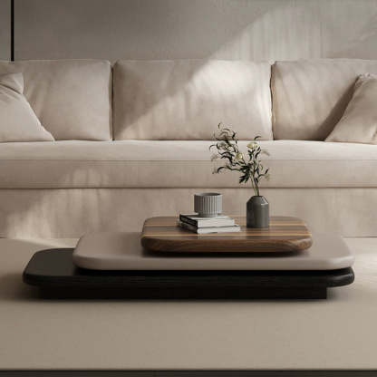 Art Deco Rectangle Rotatable 3-Tier Coffee Table