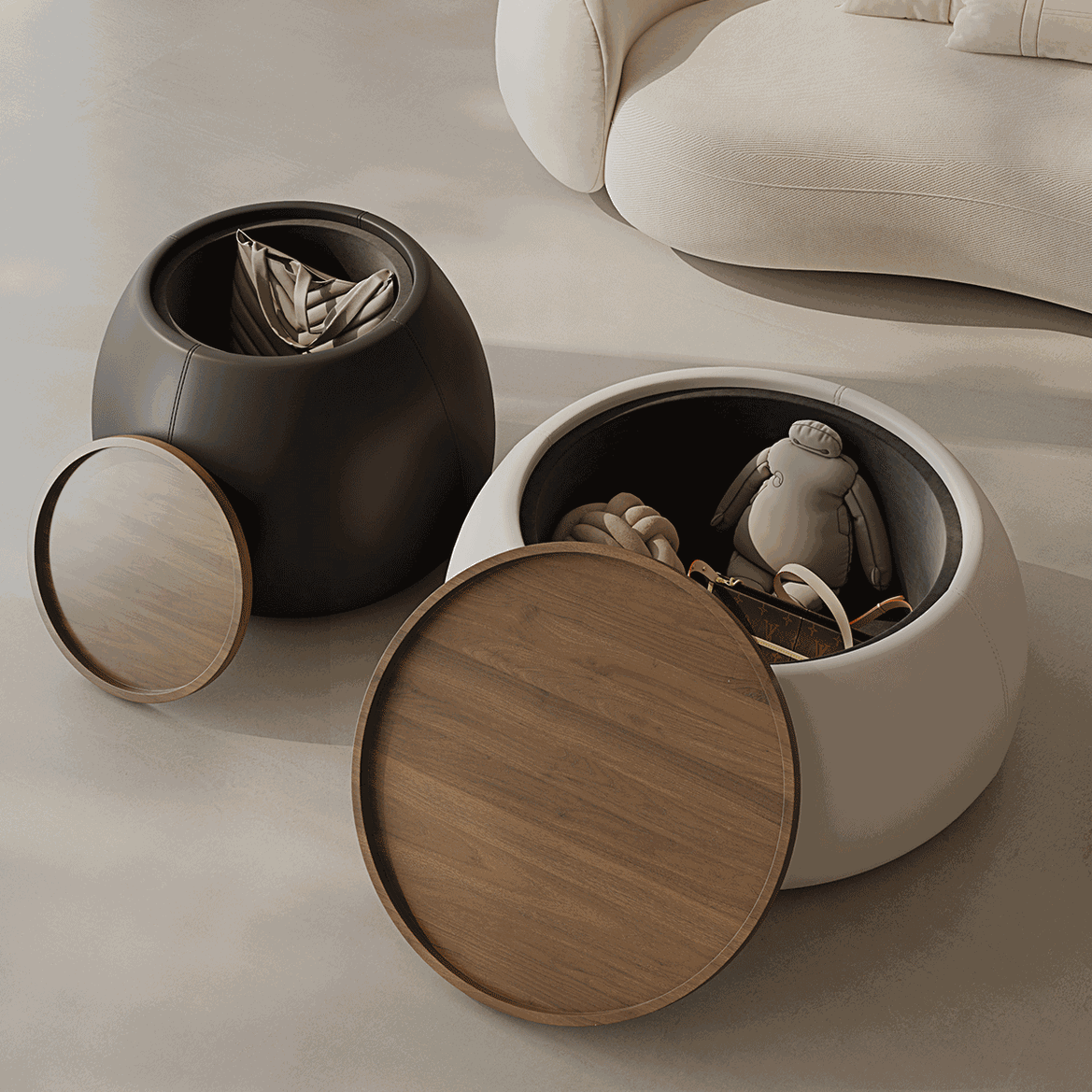 Nordic Leather Walnut Wood Coffee Table