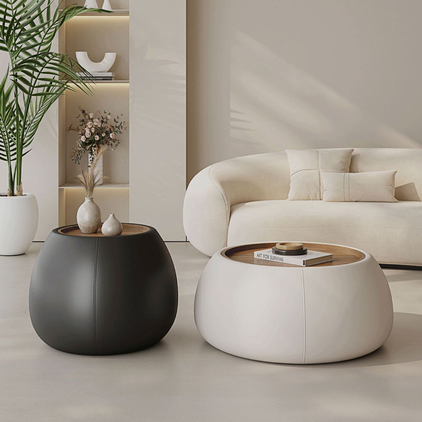 Nordic Leather Walnut Wood Coffee Table — B